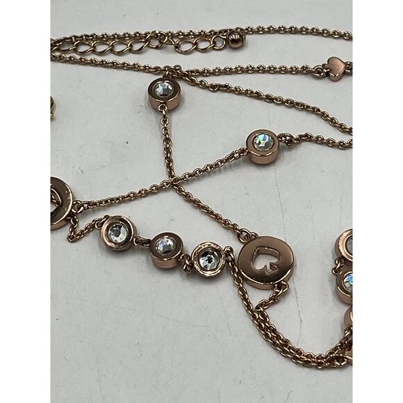Kate Spade Spot The Spade Long Rose Gold Bezel Crystal Spade Station Necklace - Picture 7 of 10